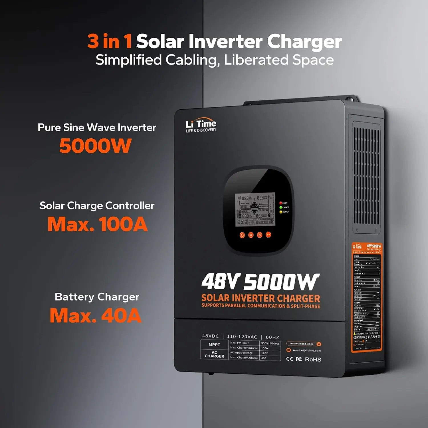 Inversor cargador híbrido sola - Parallel Solar Inverter 48V 5000W Mppt reseña y precio