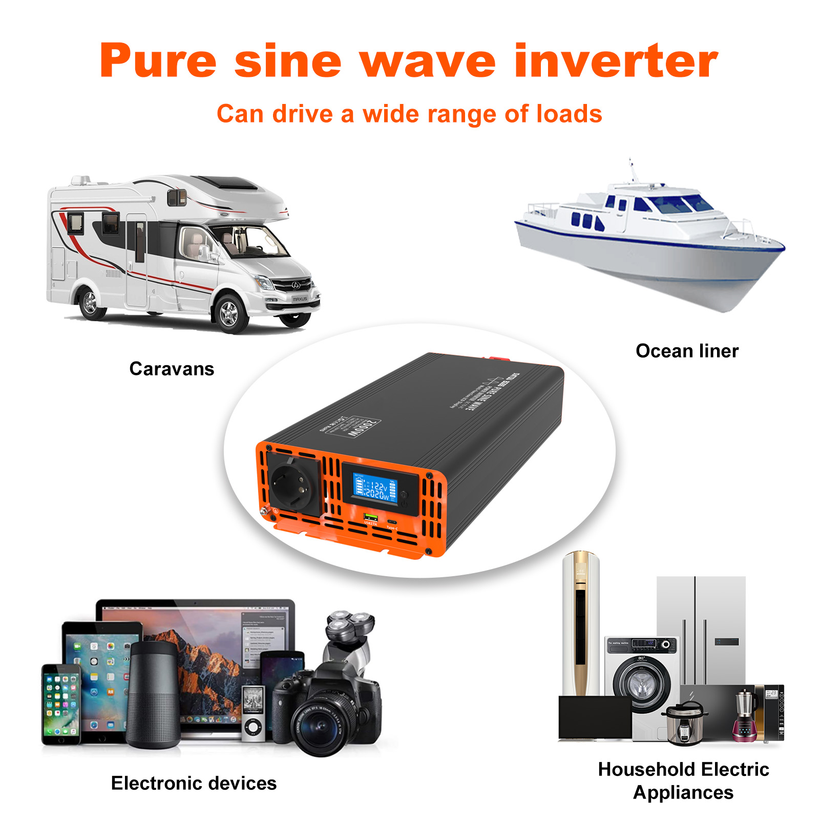 Pico 4000W 12v 24V 48V CC a CA - Power Inverter 12V 220V 4000W Continuous reseña y precio